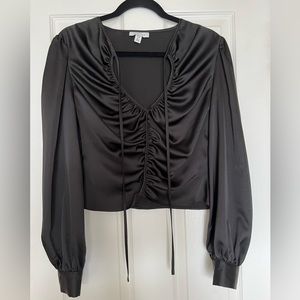 Topshop Black Satin Front Ruched Cropped Blouse Size 6